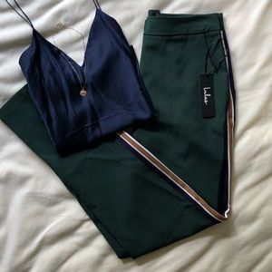 NWT LULUS Private Jet Green Striped Track Pants S